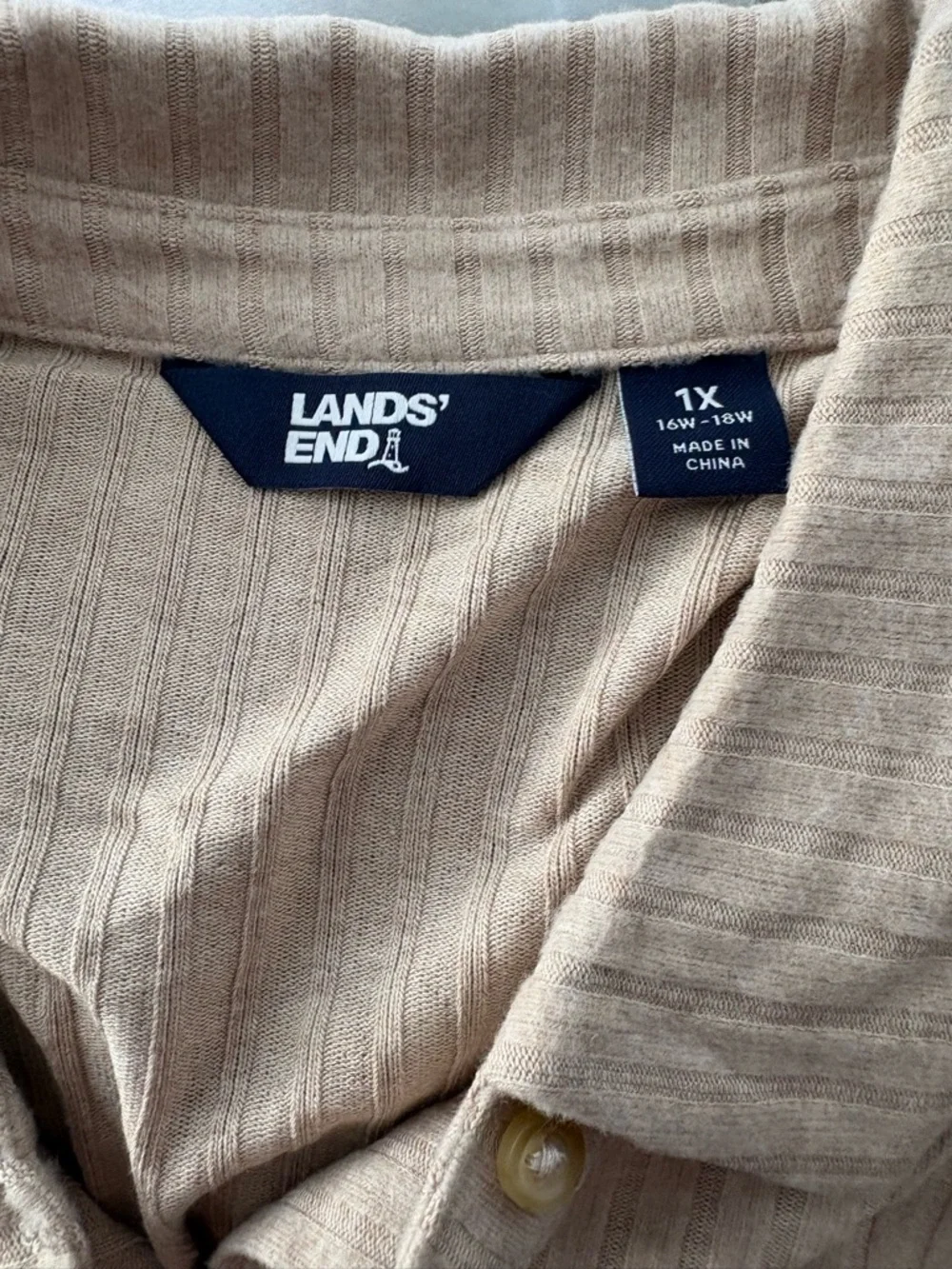 Lands' End Beige Ribbed Button-Front Knit Top - Picture 2 of 4